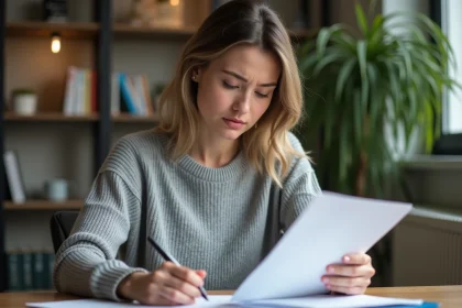 Auto-entrepreneuse consultant les documents ACRE à son bureau à domicile, conditions et calcul de l'exonération de charges