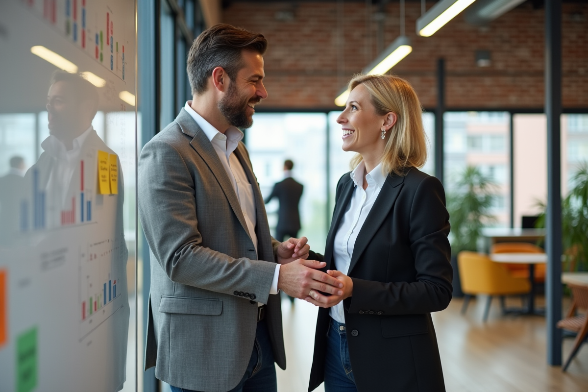 Deux collègues discutant près d