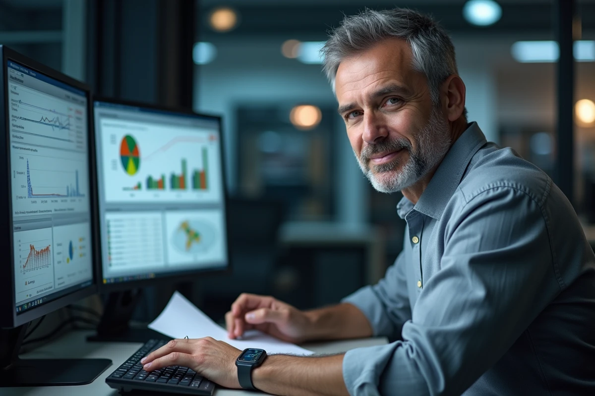 Consultant ERP configurant un système PGI GTA sur poste informatique en environnement IT professionnel