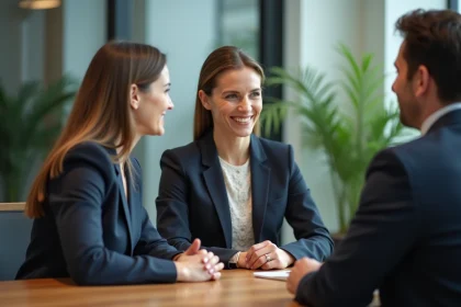 Femme d'affaires souriante en réunion moderne
