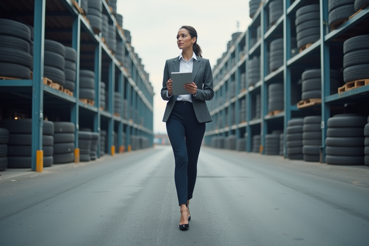 Femme professionnelle marchant dans une usine de production
