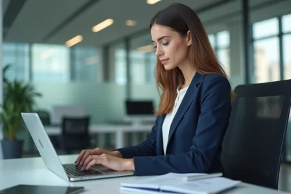 Jeune femme professionnelle analysant des résultats marketing
