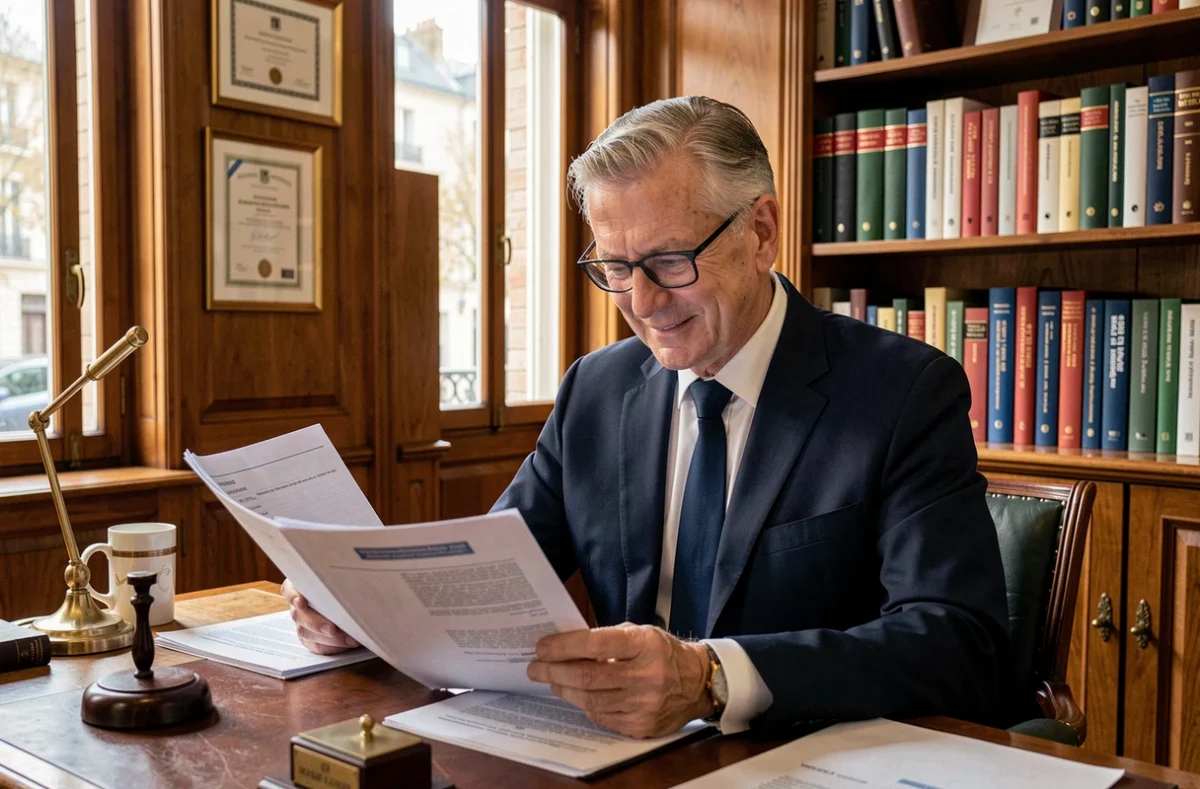 Recruteur senior du Florian Mantione Institut RH assis à son bureau classique à Montpellier, consultant un dossier de candidature