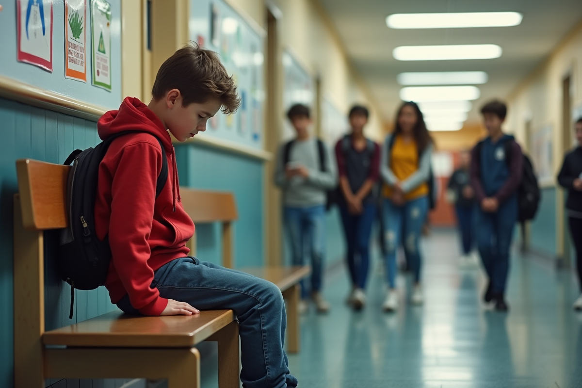 Adolescent seul dans le couloir de l