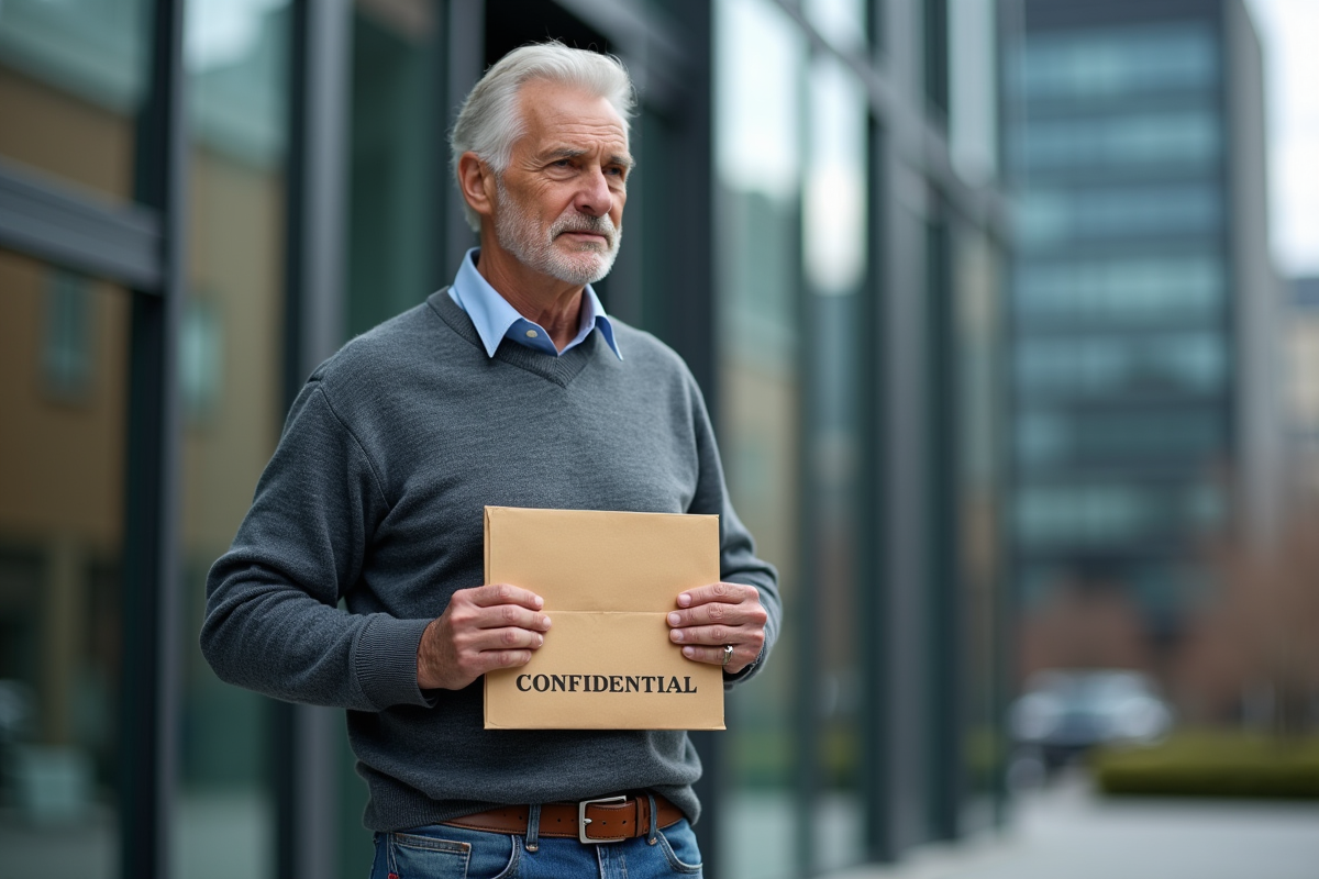 Homme tenant une enveloppe confidentielle en extérieur