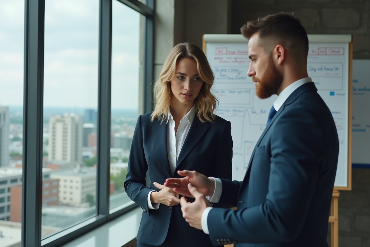 Jeune femme auditrice discutant avec un manager au bureau
