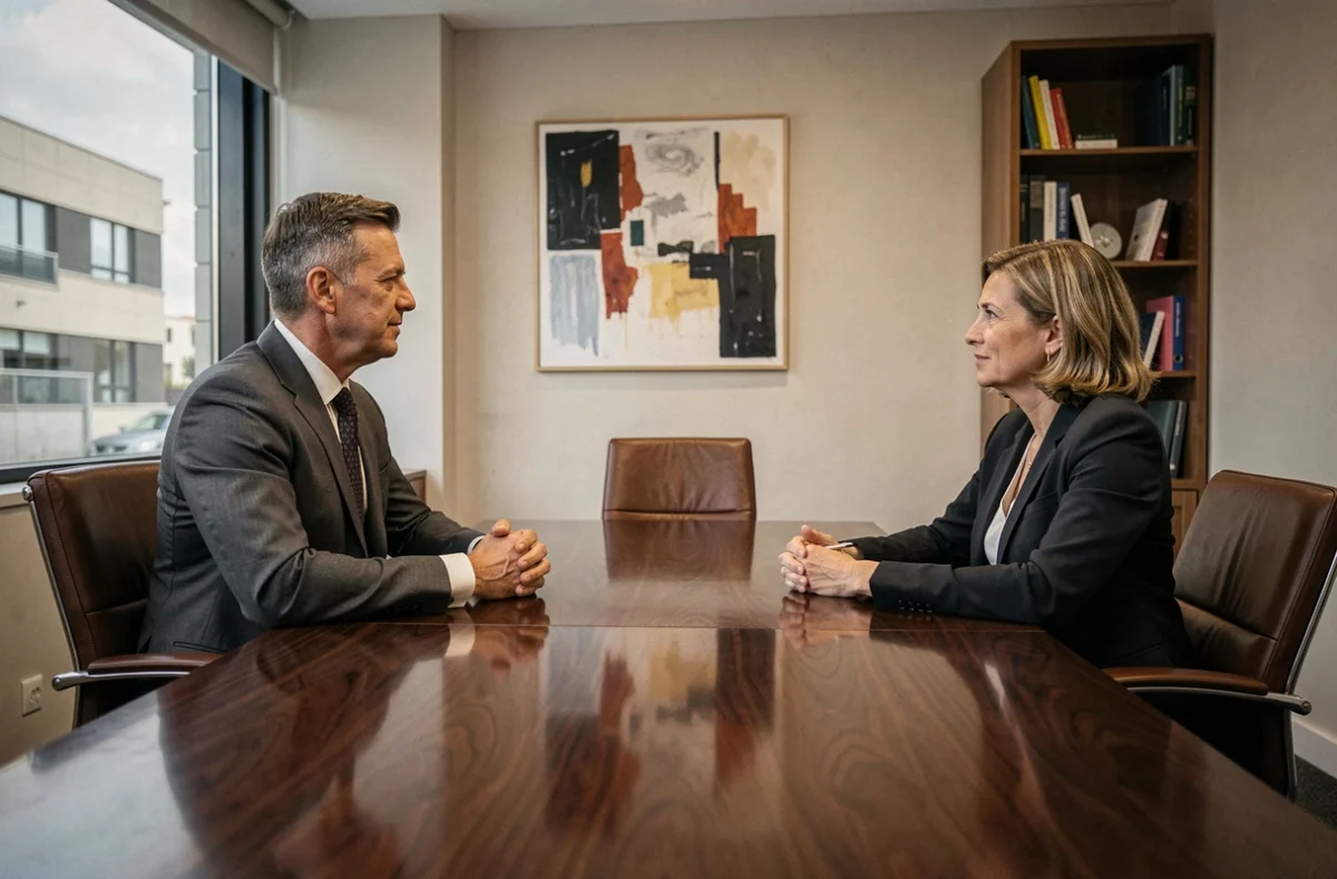 Consultant en executive search Michael Page Montpellier en entretien stratégique avec une cadre dirigeante dans une salle de réunion haut de gamme