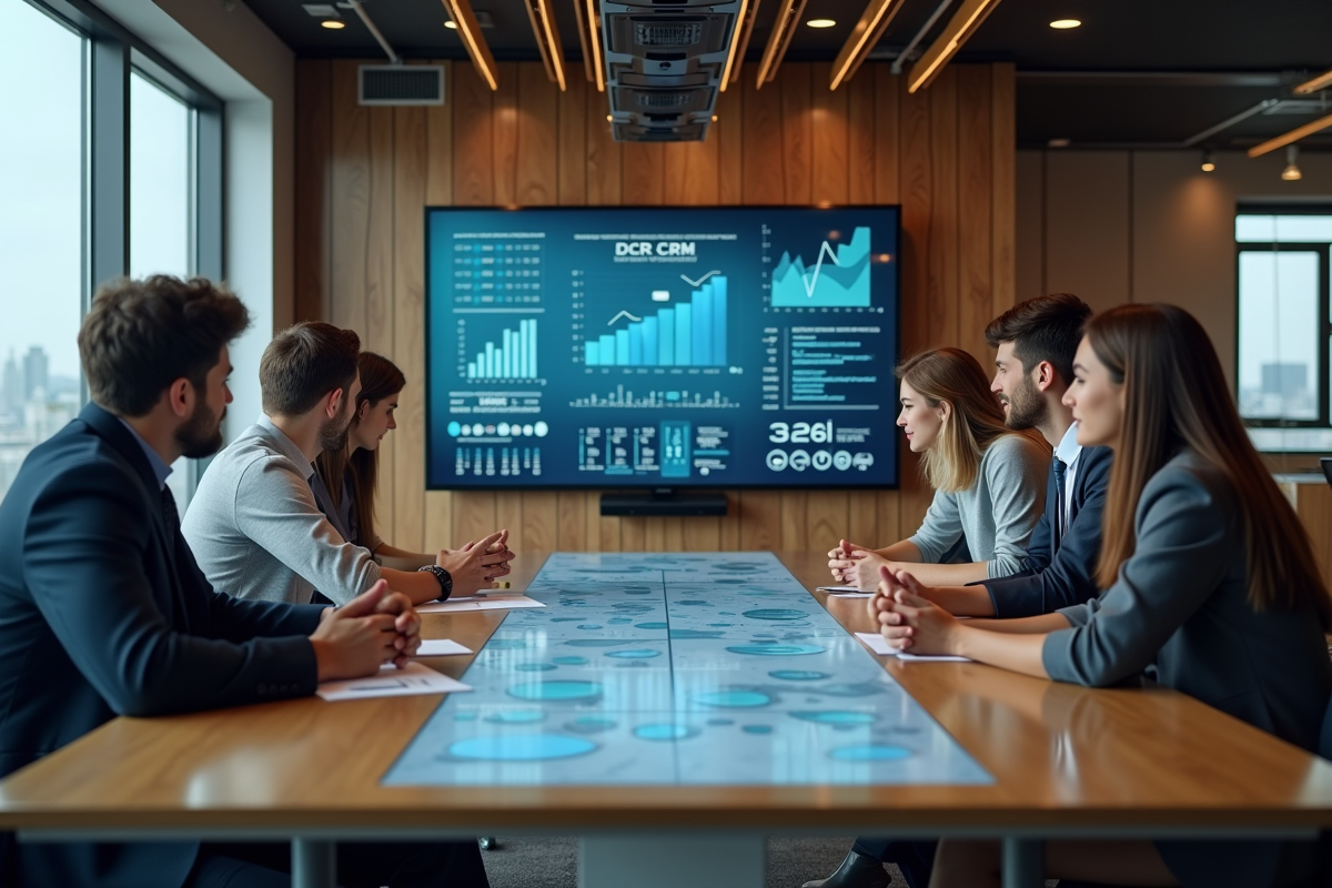 Groupe de jeunes professionnels discutant de CRM autour d une table