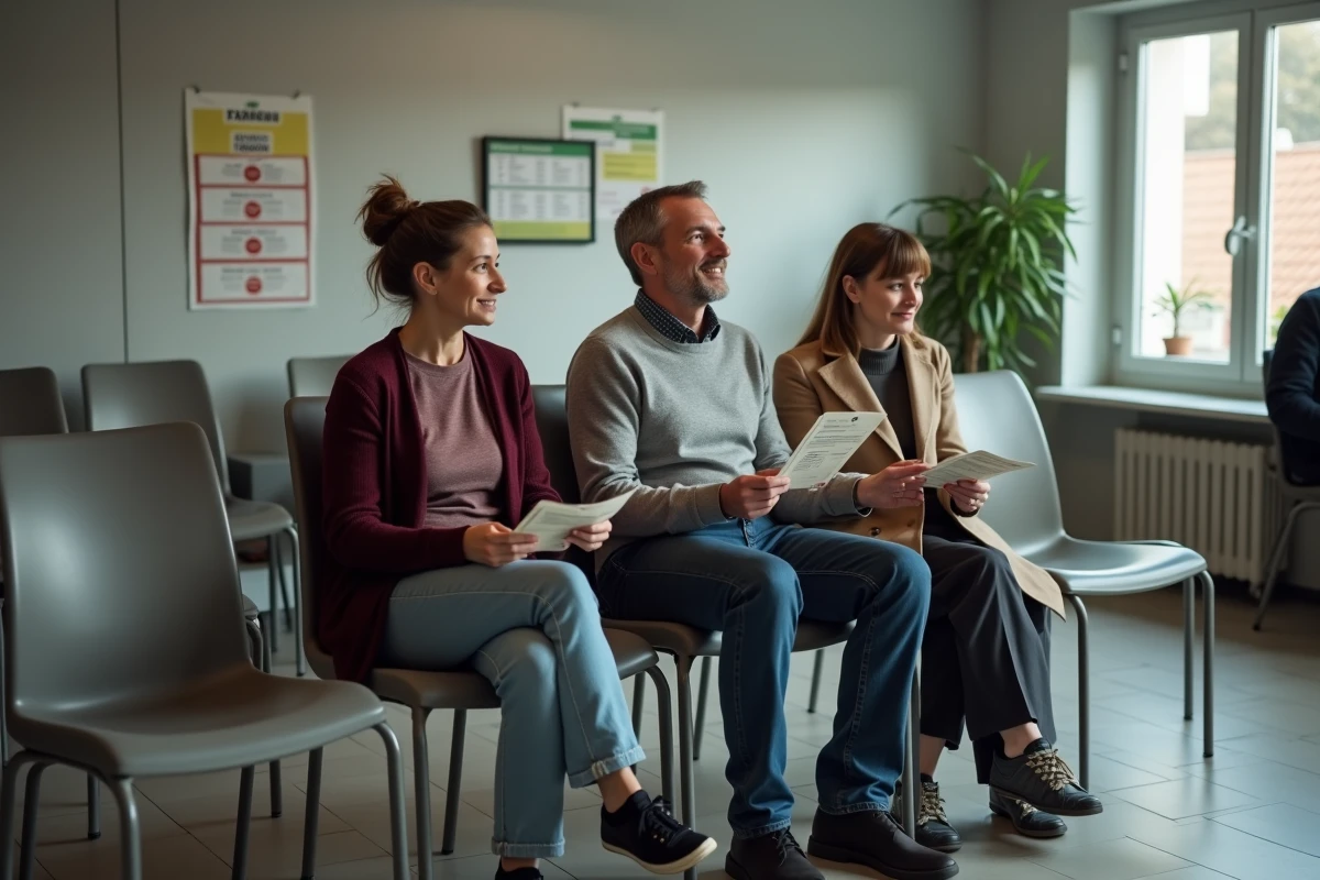 Des demandeurs d'emploi attendent leur rendez-vous dans la salle d'attente d'une agence France Travail
